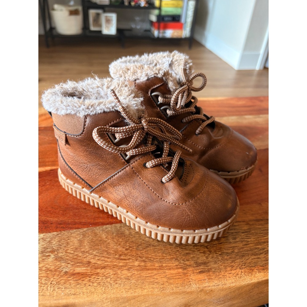 OshKosh Bgosh Haskell B-01 Kids Brown Faux Leather Fur Trim Lace Up Boots 10
